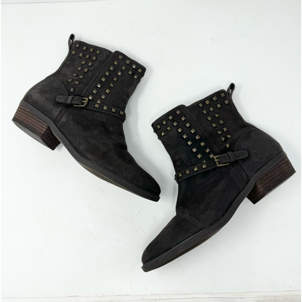 Ralph Lauren Shaelynn Metal Stud Almond Toe Leather Boots Brown Size 9.5